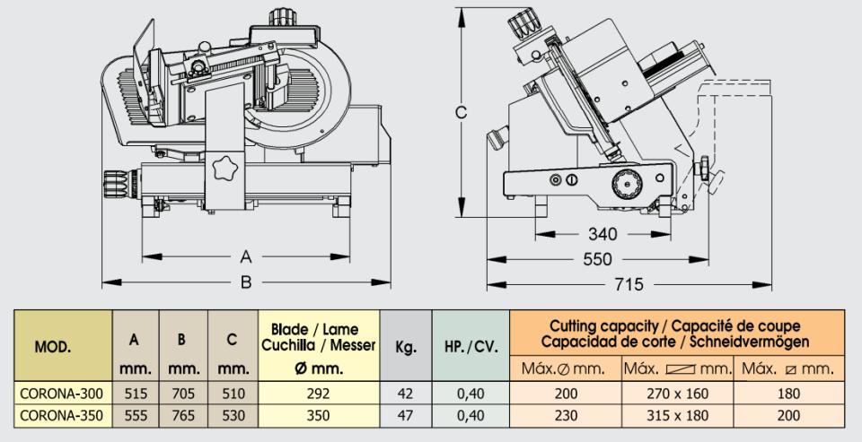 CORTADORA DE FIAMBRE BRAHER MOD  CORONA-300