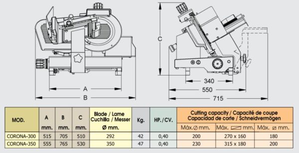 CORTADORA DE FIAMBRE BRAHER MOD  CORONA-300